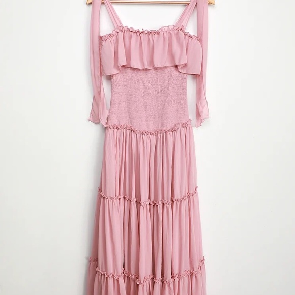 🆕 Lulu’s BOHEMIAN DUSTY PINK SMOCKED TIERED MAXI - Picture 7 of 8